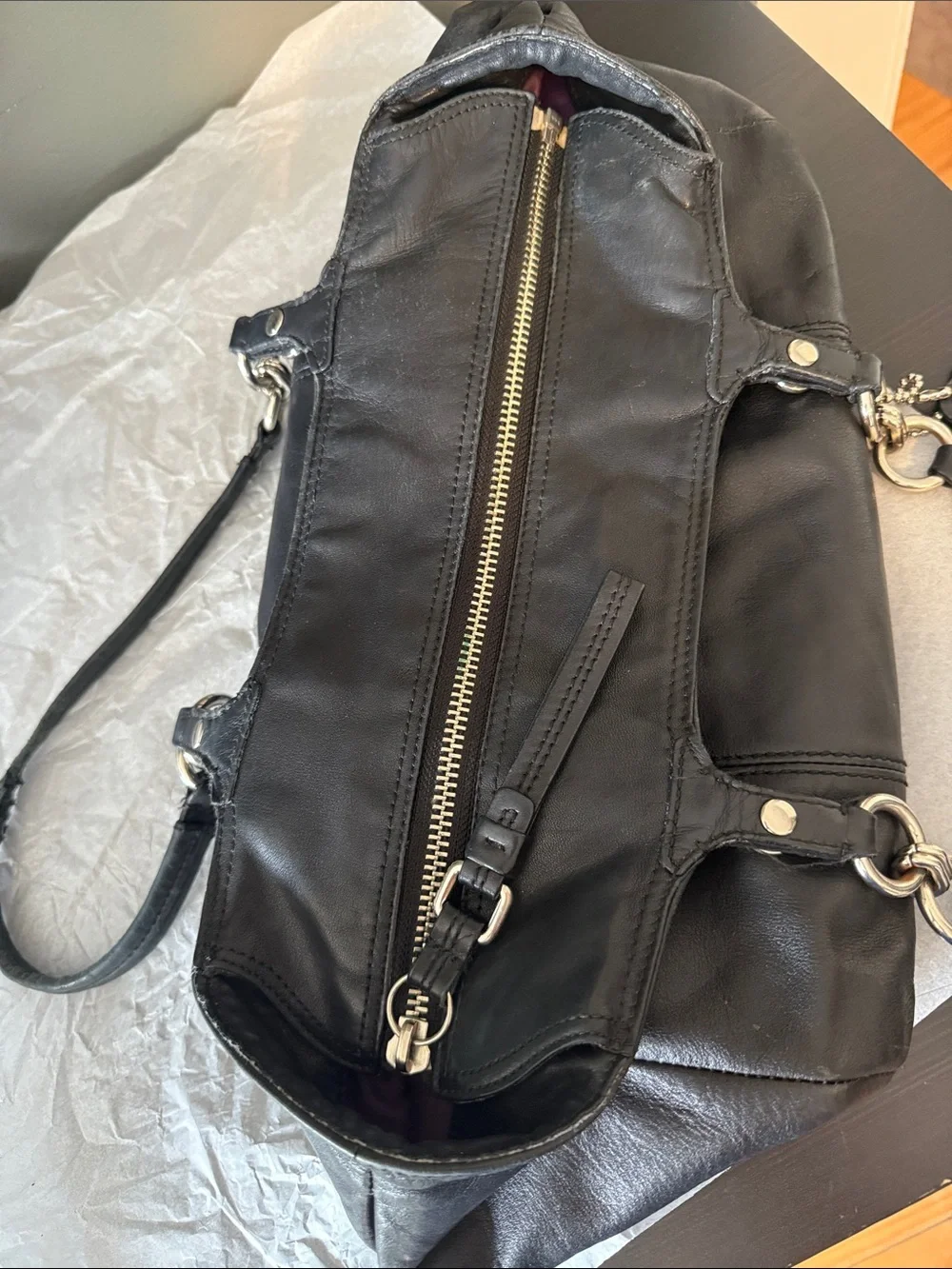 Coach Mia Inlaid Black Leather East West Gallery Tote #16740